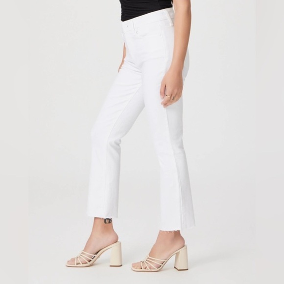 PAIGE Cindy High Rise Cropped Straight Jeans in Crisp White with Destroyed Hem - Picture 2 of 10